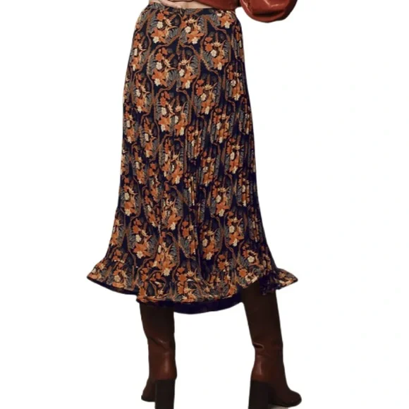 Farm Rio Pleated Crepe Midi Skirt/Anthropologie/ Size: S - Picture 11 of 12